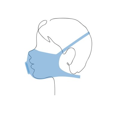 Solunum cihazındaki küçük bir çocuğun profili. Önleyici önlemler. Çocuk koruma. Bir satır vektör illüstrasyonunun devamlılığı