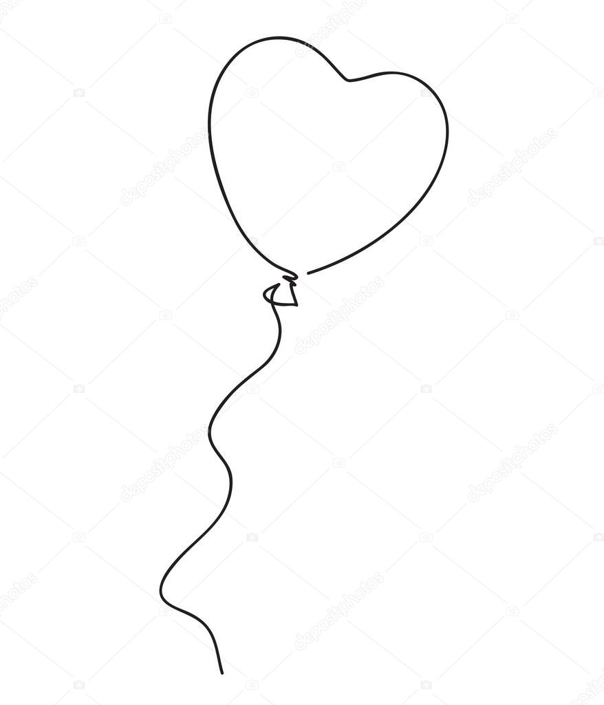 Heart shaped balloon. Continuous drawing line art style. Simple minimal sketch flat design. Symbol of love logo vector illustration