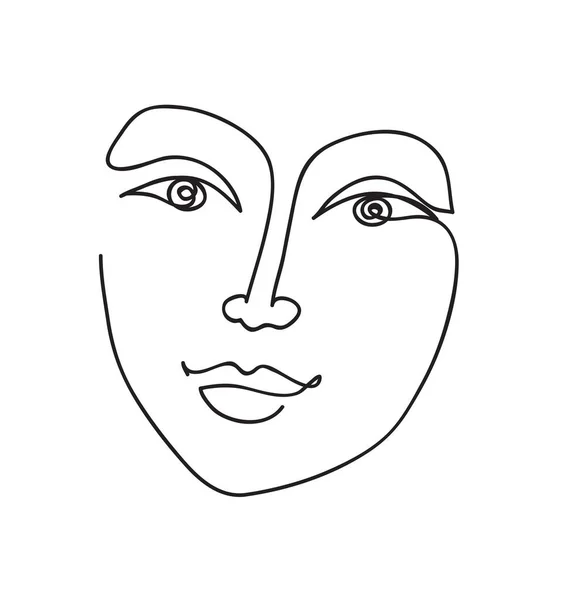 Cara de menina linda. Atraente jovem mulher retrato emoções positivas conceito. Desenho de linha contínua. Ilustração vetorial em preto e branco — Vetor de Stock