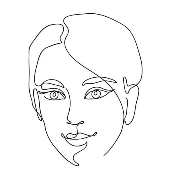 Bellissima faccia da ragazza. Attraente giovane donna ritratto femminile concetto di bellezza. Disegno continuo di linee. Illustrazione vettoriale bianco e nero — Vettoriale Stock