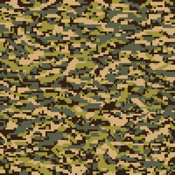 Seamless digital pixel classic camouflage pattern. Camo fishing hunting vector background. Masking green brown beige color military texture wallpaper. Army design for fabric paper vinyl print — Stock Vector