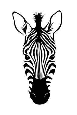 Zebra başı, hayvan yüzü beyaz arka plan vektör illüstrasyonunda izole edilmiş. Logo için grafiksel tasarım. Vahşi yaşam ve hayvanat bahçesi
