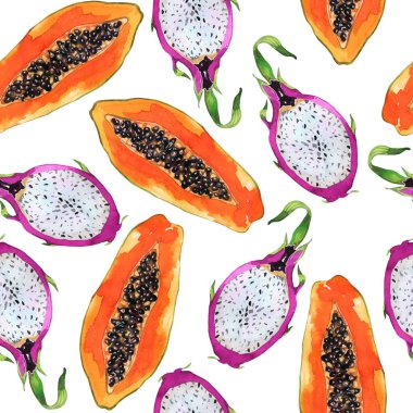 Suluboya çizimi. Papaya Egzotik tropik suluboya meyvesi. Sağlıklı yiyecekler. Beyaz bir arkaplanda izole edilmiş.