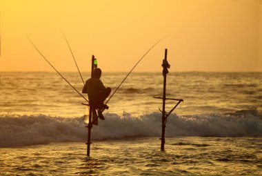 Geleneksel Sri Lanka balıkçılık tekniği okyanus sörf