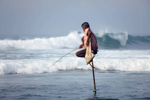 Sri Lanka tradicional: pesca con zancos en el océano —  Fotos de Stock