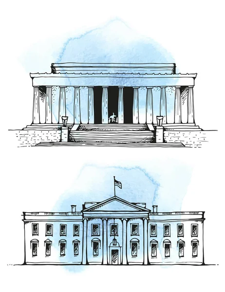 Lincoln Memorial, vita huset, vektorillustration — Stock vektor