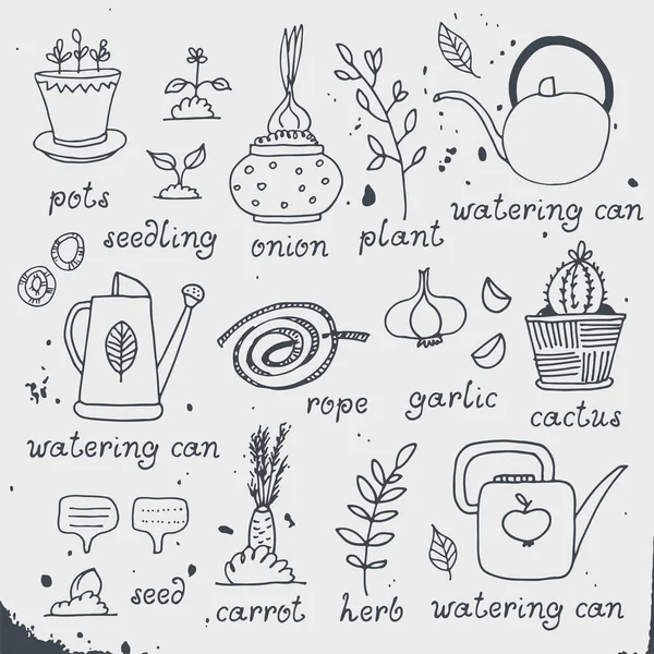 Jardinería, vectores de horticultura, equipos y herramientas — Vector de stock