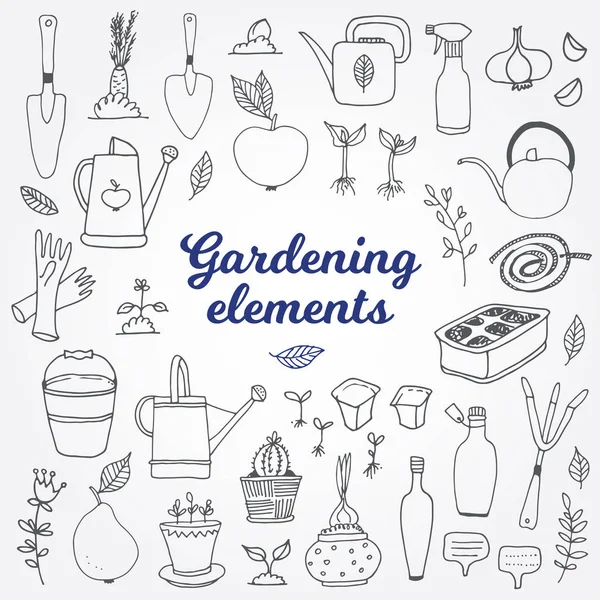 Gardening, horticulture vector set, equipment and tools — Stock Vector