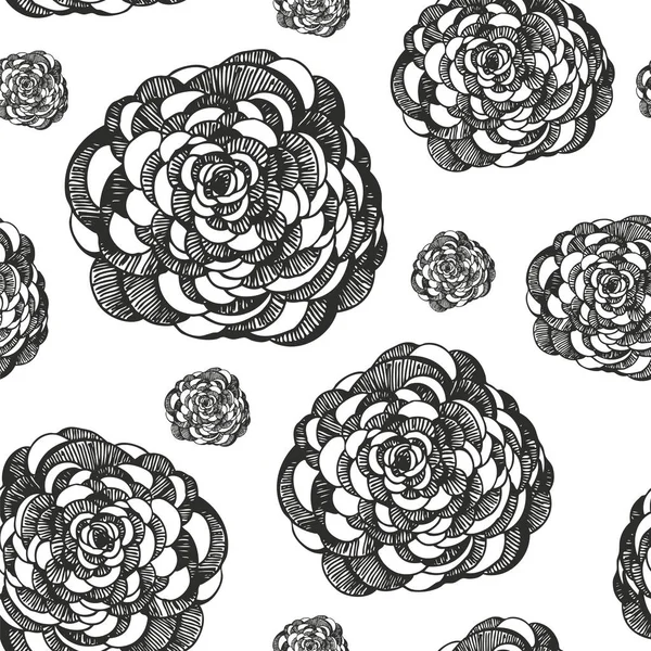 花ベクトルシームレスパターン 装飾的な花の背景 手描きのランヌクルス — ストックベクタ