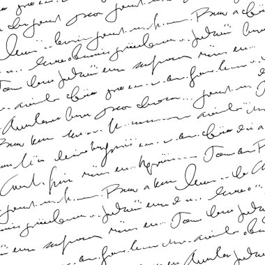 El yazısı soyut metin sorunsuz desen, vektör monokrom komut dosyası arka plan