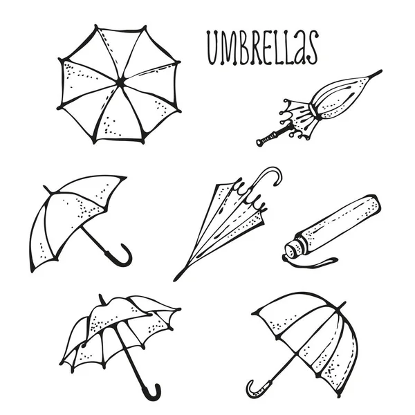 Umbrellas Vector Set Hand Drawn Collection — Stock Vector