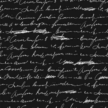 Hatalı ve yanlış basımlı el yazısıyla yazılmış soyut metin kusursuz desen, vektör tek renkli arkaplan, karalamalar ve lekelerle