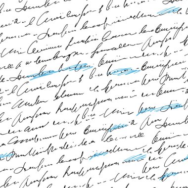 Hatalı ve yanlış basımlı el yazısıyla yazılmış soyut metin kusursuz desen, vektör tek renkli arkaplan, karalamalar ve lekelerle