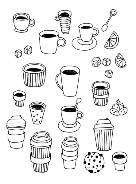 茶时间矢量集 咖啡休息时间收集 塑料咖啡和茶杯分离的白色背景 — 图库矢量图片