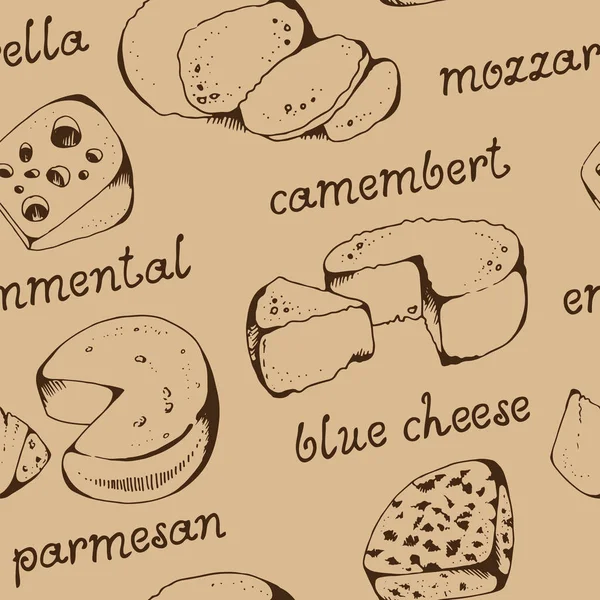 Collection Fromages Motif Vectoriel Sans Couture Isolé Sur Fond Blanc — Image vectorielle