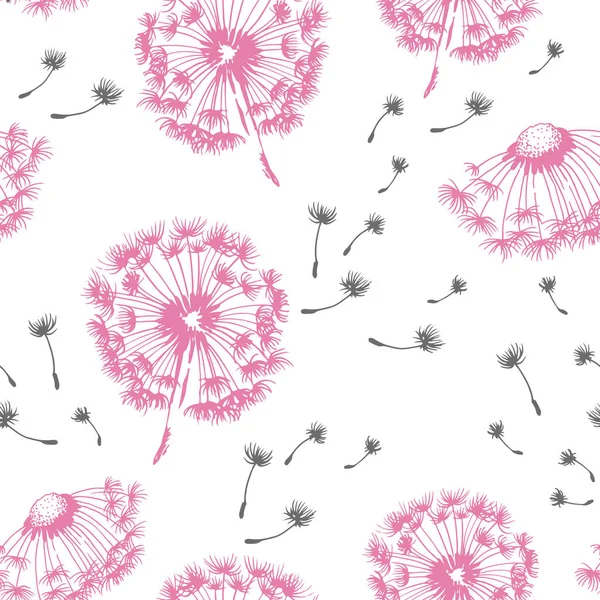 Dandelion Blowing Hand Drawn Vector Seamless Pattern — Stock Vector