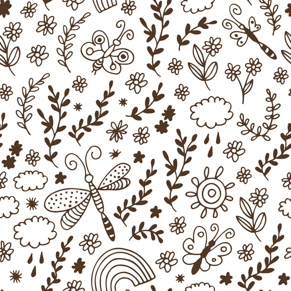 Seamless Flowers Pattern Floral Vector Background Baby Cartoon Doodle Pattern — Stock Vector