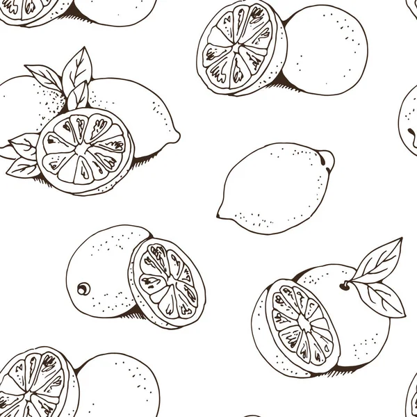 レモンとオレンジのフルーツベクトルシームレスなパターン 白い背景に孤立した手描きの柑橘類 — ストックベクタ