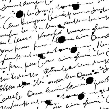 Soyut metin pürüzsüz desen, betik taklidi, el çizimi mürekkep vektör harfleri, beyaz arkaplanda izole edilmiş lekeli el yazısı betik