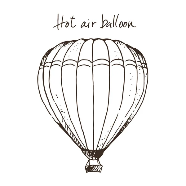 Horkovzdušný Balón Ručně Kreslené Vektorové Ilustrace Izolované Bílém Pozadí Textem — Stockový vektor