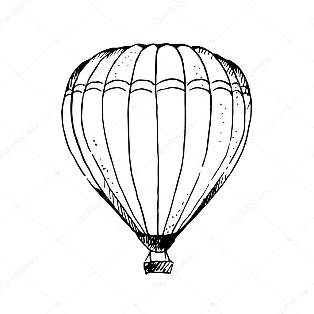 Hot air ballon hand drawn vector illustration, isolated on white background