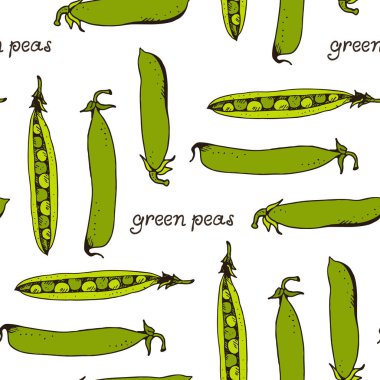 Yeşil bezelyesiz desen, el çizimi vektör çizimi beyaz arkaplanda izole