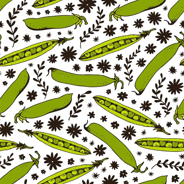 绿豆无缝图案 手绘矢量草图 白色背景下的涂鸦花 — 图库矢量图片
