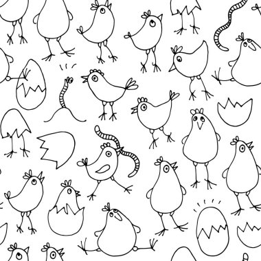 Küçük civcivlerin bebek kalıpları, pürüzsüz arka plan, tatlı horoz ve solucanlar.