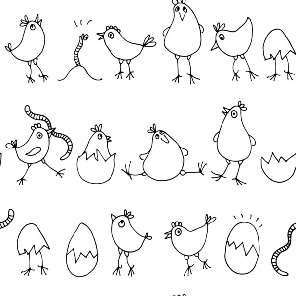 Petits Poussins Motif Bébé Fond Sans Couture Avec Coq Dessin — Image vectorielle