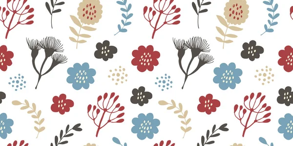 Blumen Und Zweige Nahtlose Muster Handgezeichnete Vektor Floralen Hintergrund Mit — Stockvektor