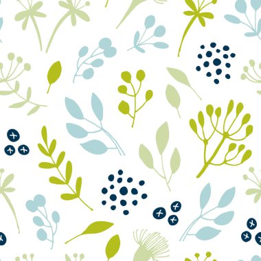 Çiçekler ve dallar pürüzsüz desen, el çizimi vektör çiçekli arka plan