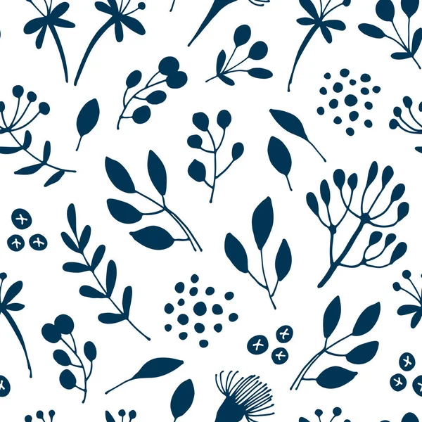 Fleurs Branches Motif Sans Couture Dessin Main Vectoriel Fond Floral — Image vectorielle