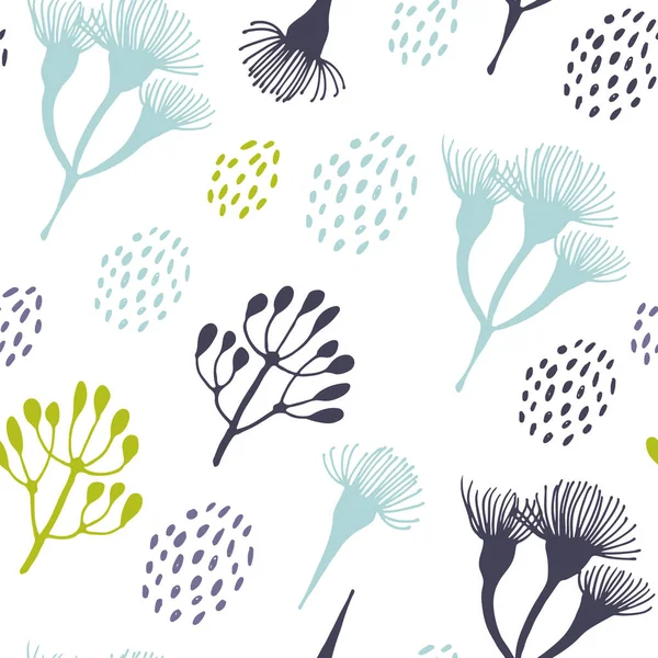 Fleurs Branches Motif Sans Couture Dessin Main Vectoriel Fond Floral — Image vectorielle