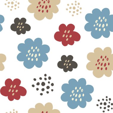 Çiçekler ve dallar pürüzsüz desen, çiçek, yaprak ve dallarla el çizimi vektör arkaplanı