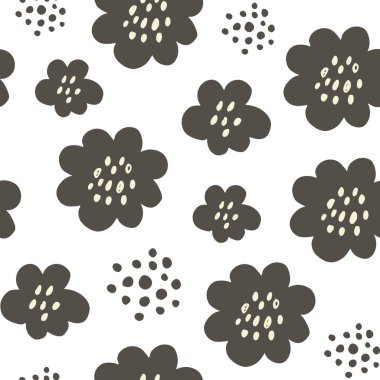 Çiçekler ve dallar pürüzsüz desen, çiçek, yaprak ve dallarla el çizimi vektör arkaplanı