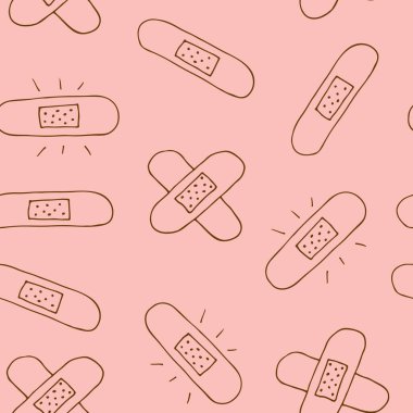Sıvalı vektör pürüzsüz desen, elle çizilmiş yara bandı pembe arka planda izole edilmiş.