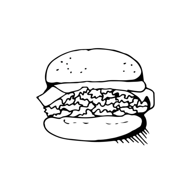 Burger Vector Sketch Ilustración Alimentos Aislados Sobre Fondo Blanco — Archivo Imágenes Vectoriales
