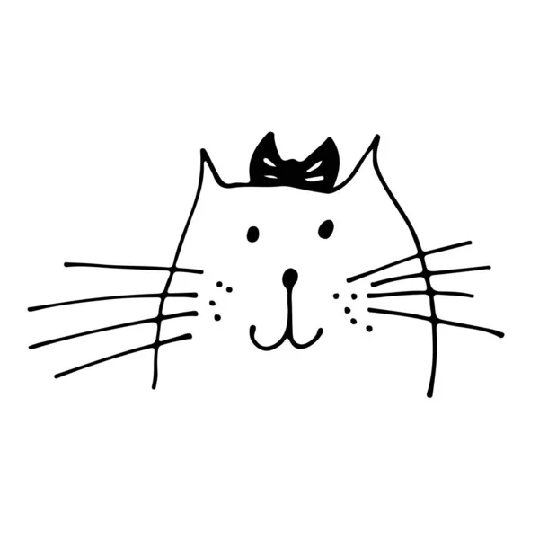 猫脸矢量图解 手绘素描 白色背景下孤立弓形女猫 — 图库矢量图片