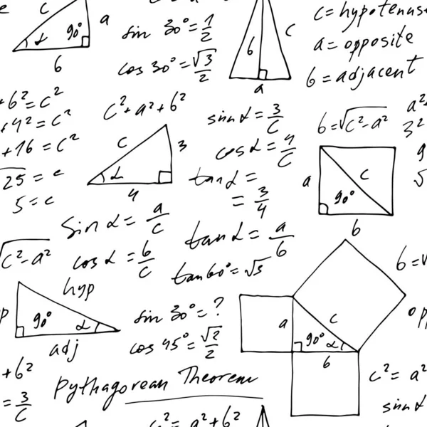 Handgeschreven Trigonometrische Vector Naadloos Patroon Hand Getrokken Monochrome Wiskundige Formules — Stockvector