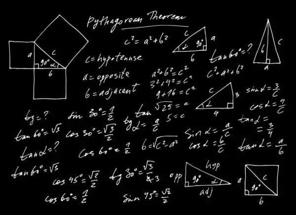 Χειρόγραφο Τριγωνομετρικό Διανυσματικό Σύνολο Μονοχρωματικές Μαθηματικές Φόρμουλες Ζωγραφισμένες Στο Χέρι Εικονογράφηση Αρχείου