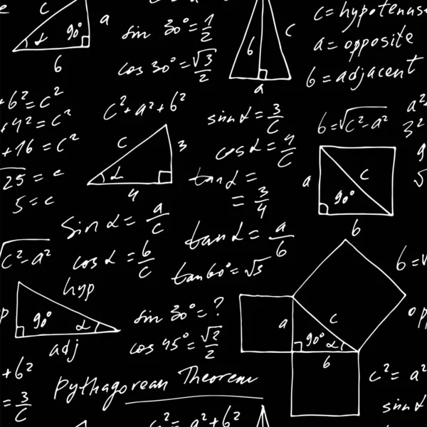 Modèle Sans Couture Vecteur Trigonométrique Écrit Main Formules Mathématiques Monochromes Graphismes Vectoriels