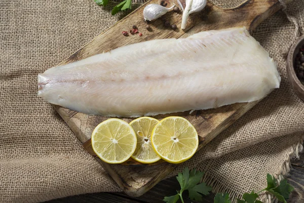 Whitefish Lightly Salted Wooden Board Brown Wooden Table Whole Fillet — Stock Photo, Image