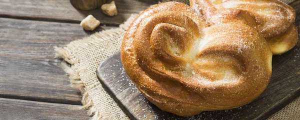 Brötchen Mit Zucker Bestreut Süßgebäck Rustikaler Stil — Stockfoto