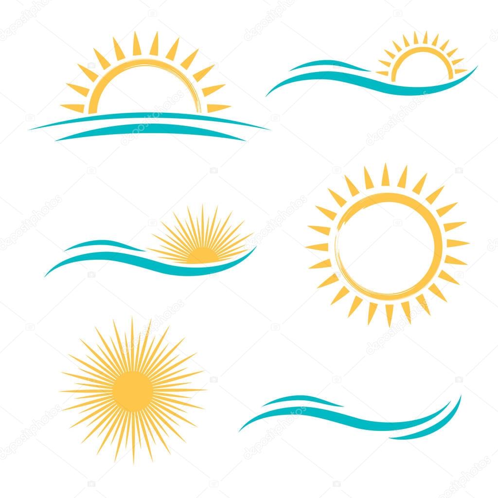 Sun and Sea Simple Logo Set Over White