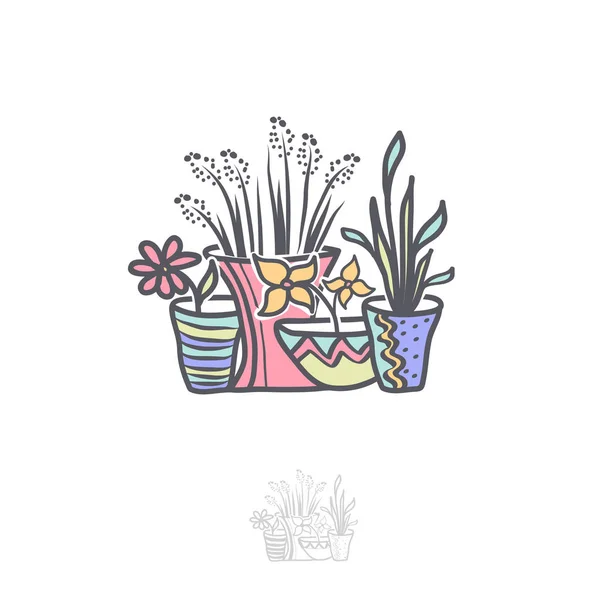 Virág Pot logótervezés illusztráció — Stock Vector