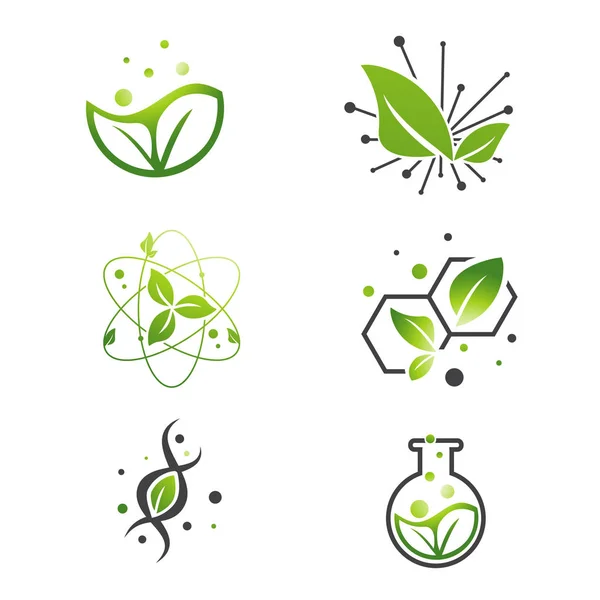 Set di laboratorio scientifico astratto Vegan Green Leaf — Vettoriale Stock