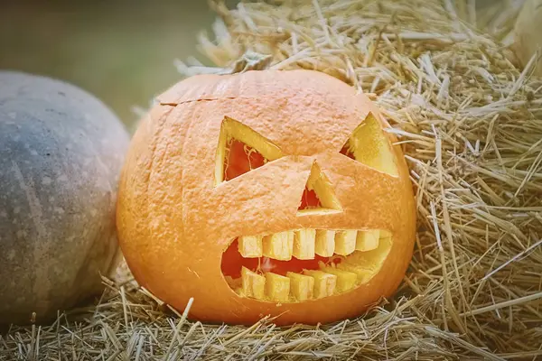 La calabaza sobre el heno — Foto de Stock