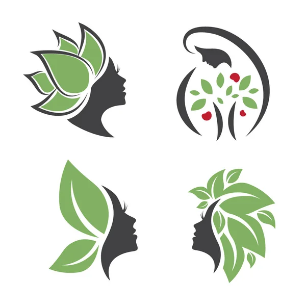 Logotipo de la madre naturaleza mujer diseño conjunto — Vector de stock