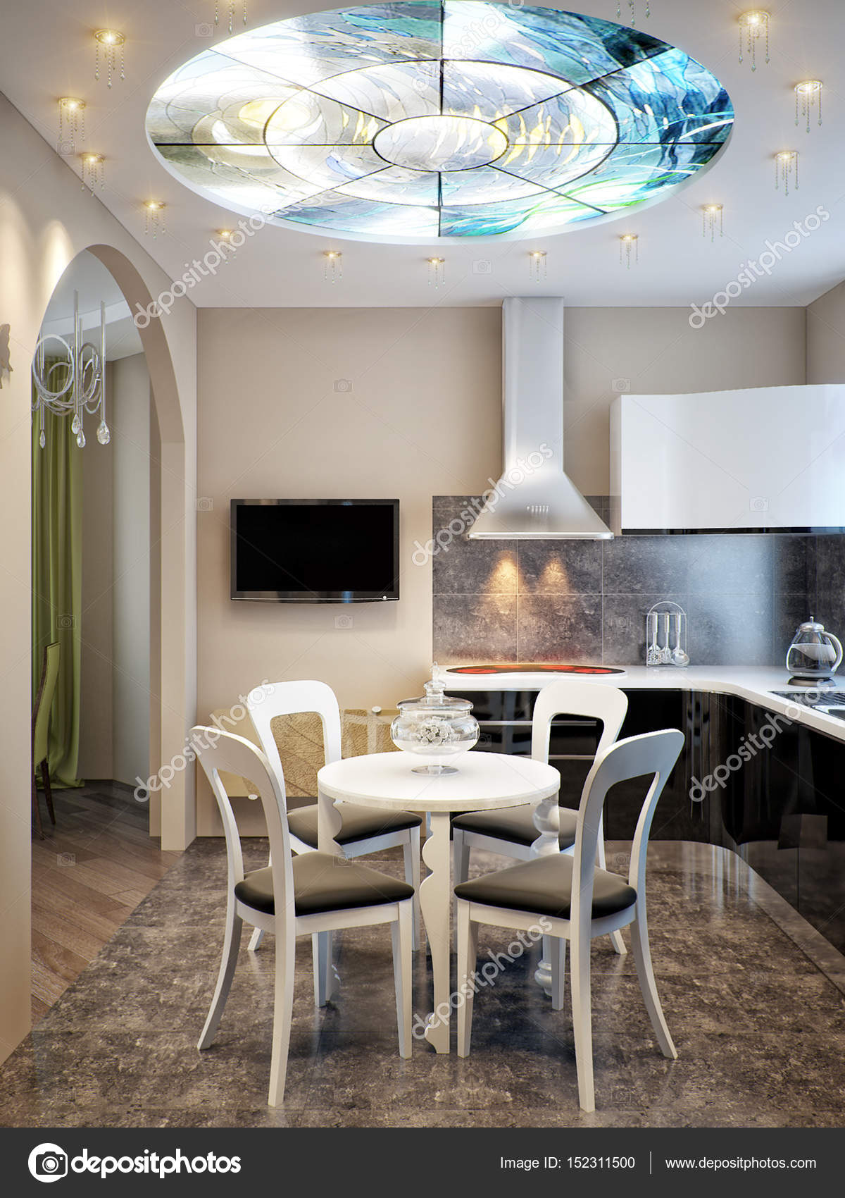 Moderne Urbane Moderne Esszimmer Und Küche Stockfoto