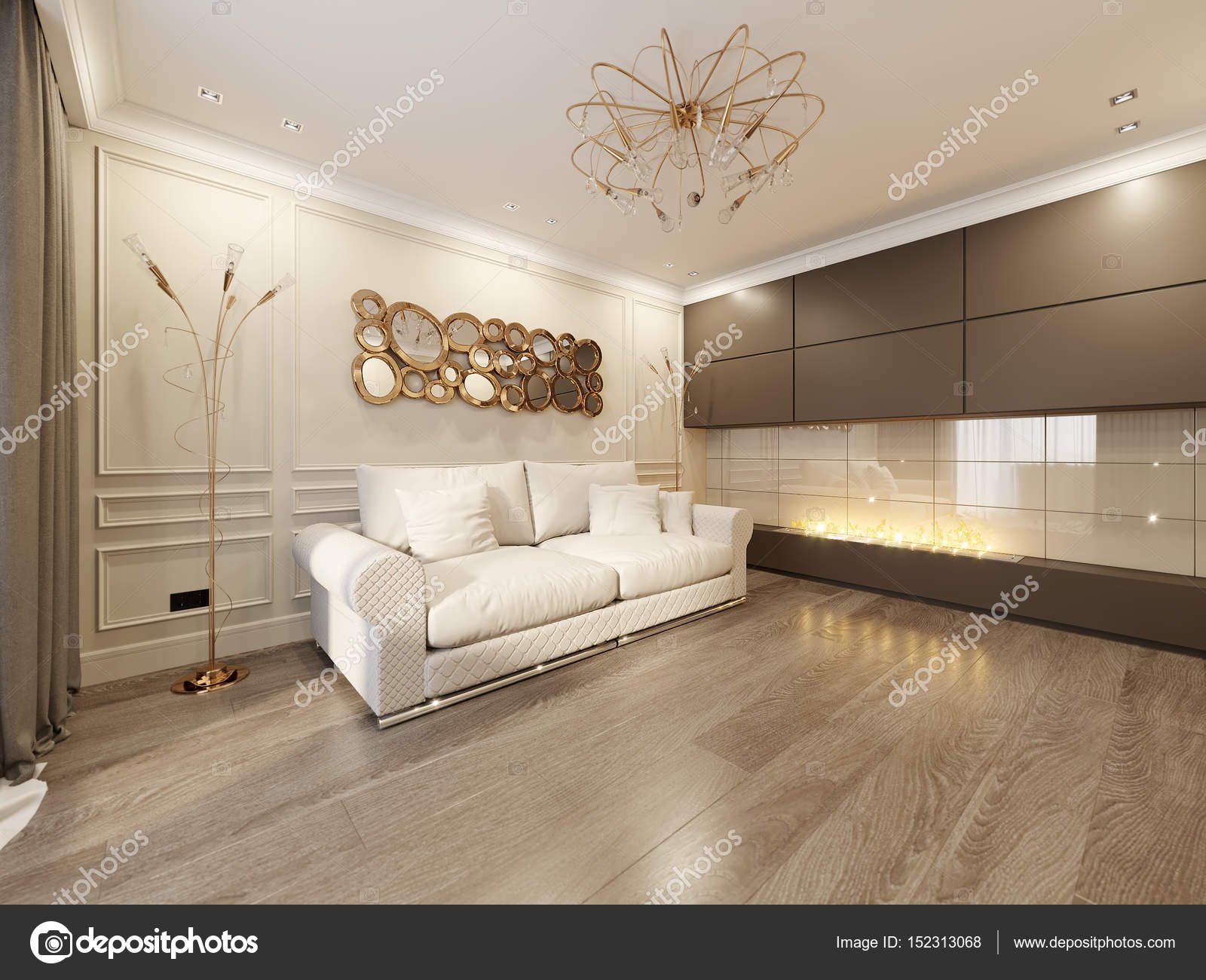 Modern klasszikus bézs nappali lakberendezés — stock fotó ...